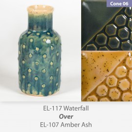Waterfall EL117 over Amber Ash EL107 Glaze Combination Waterfall EL117 over Amber Ash EL107 Glaze Combination